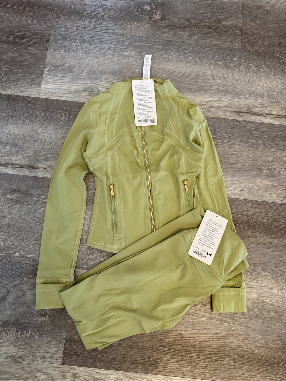 lululemon athletica Olive Green Define Cropped Jacket and Leggings Set